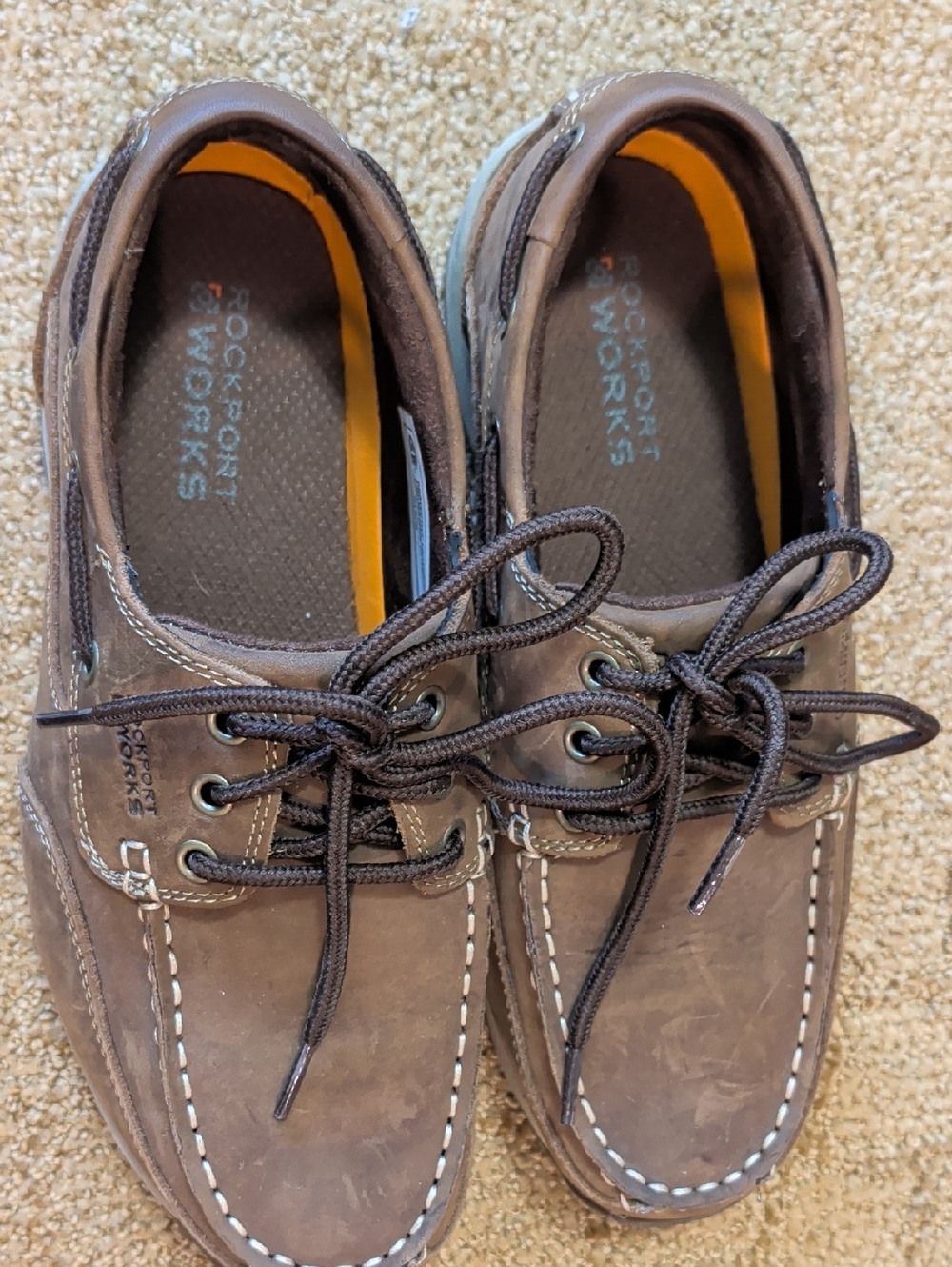 Rockport Works Brown Leather Lace-Up Safety Boat Shoes